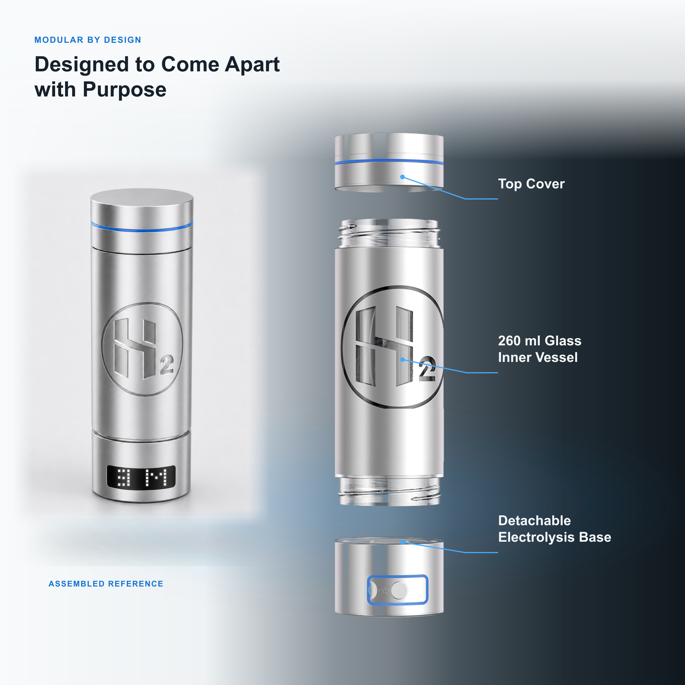Neravo P2 detachable cover, 260 ml glass vessel, and electrolysis base