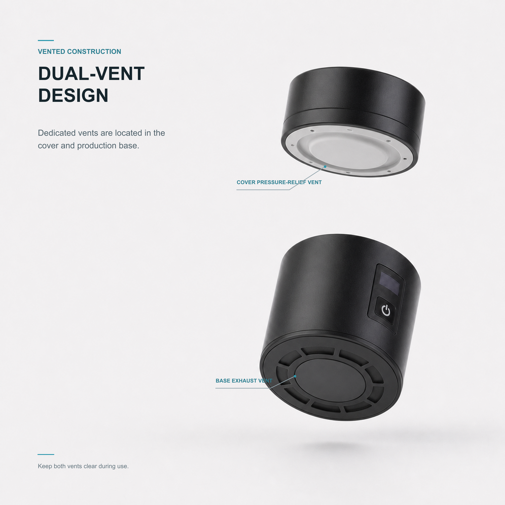 Neravo E1 pressure-relief cover vent and production-base exhaust design