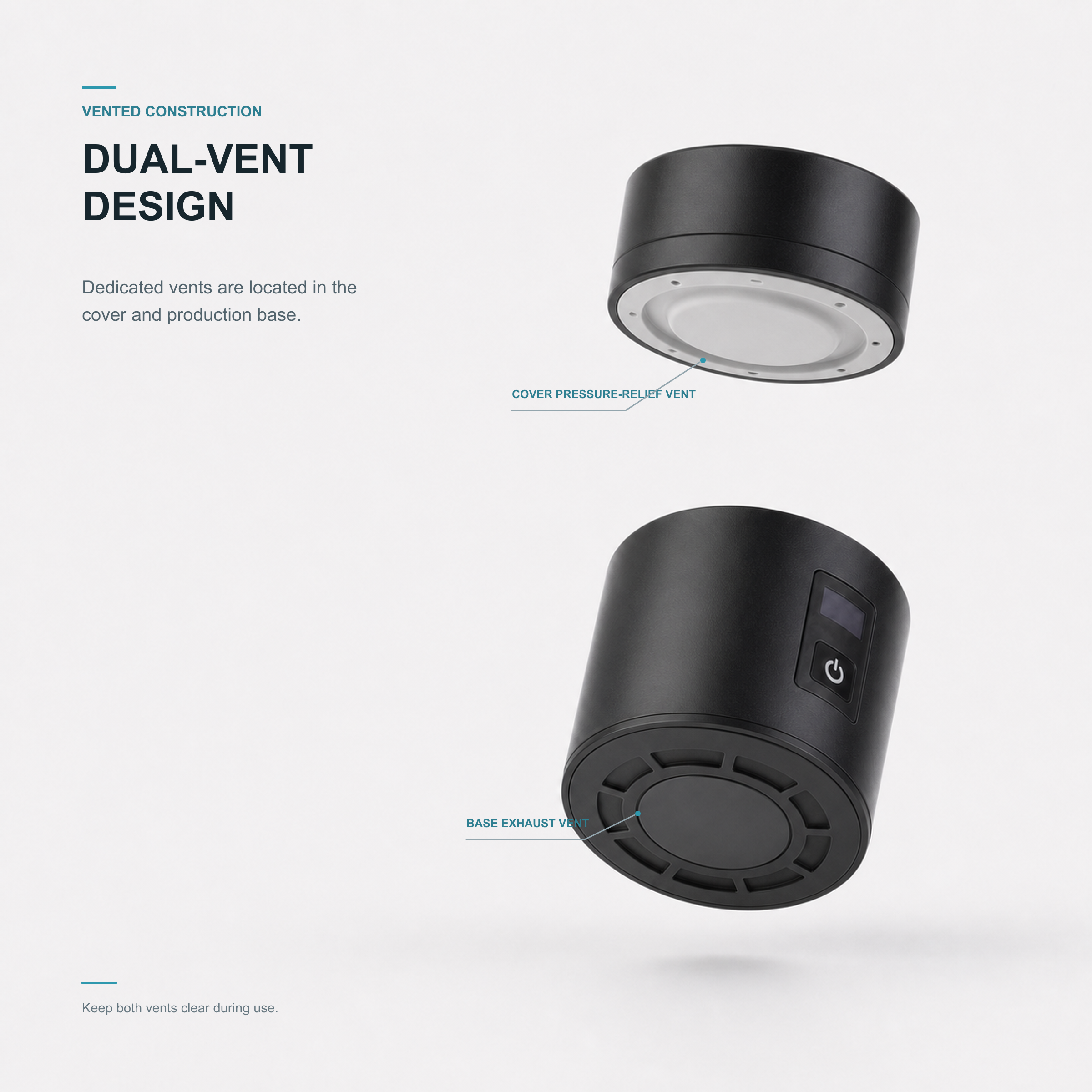 Neravo E1 pressure-relief cover vent and production-base exhaust design