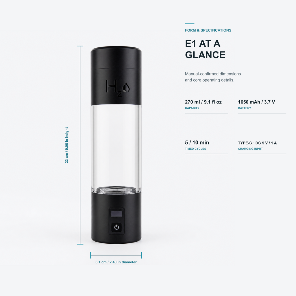 Neravo E1 270 ml dimensions, battery, timed cycles, and Type-C charging specifications