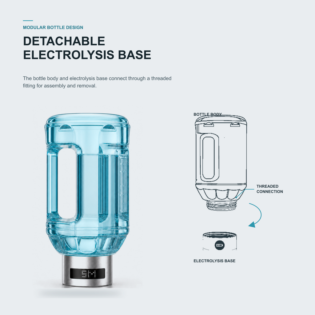 Neravo E2 detachable threaded electrolysis base and bottle assembly