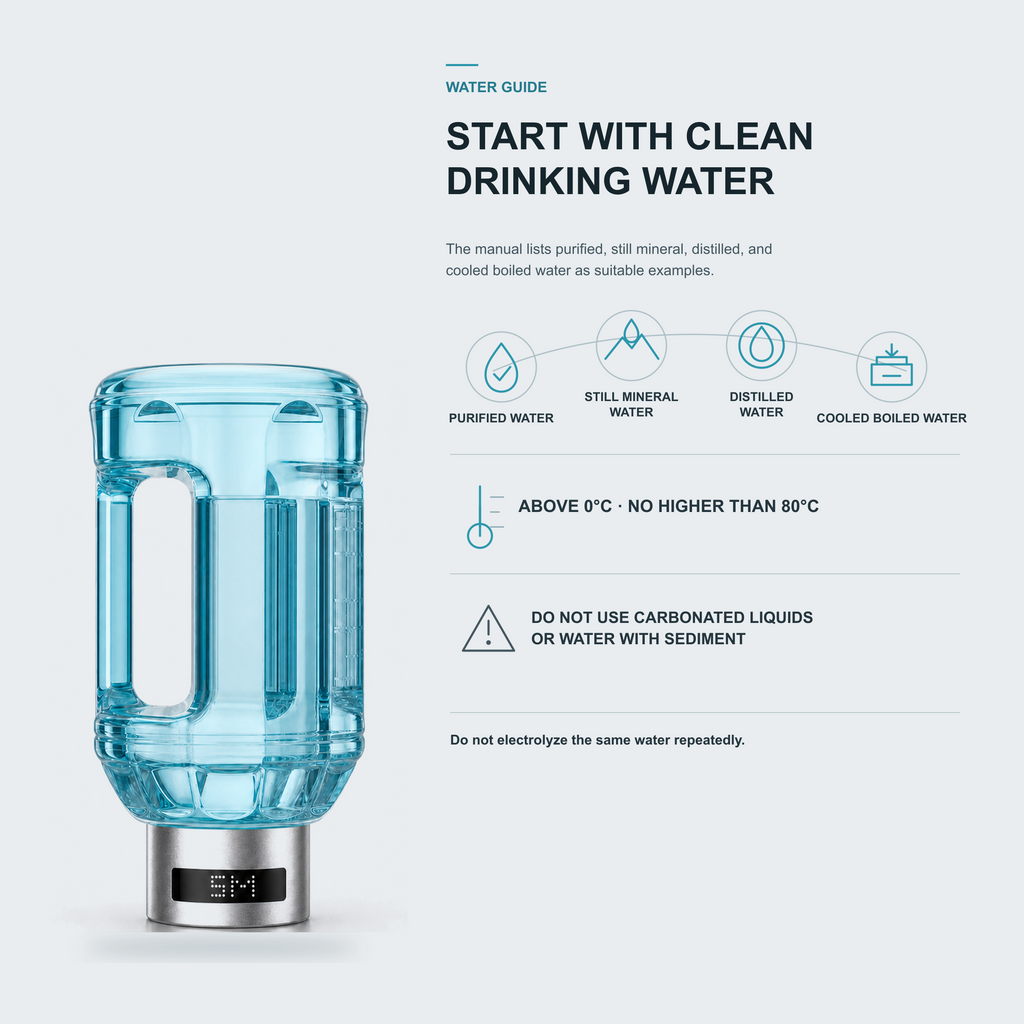 Neravo E2 suitable drinking water examples, temperature boundary, and manual safety limits