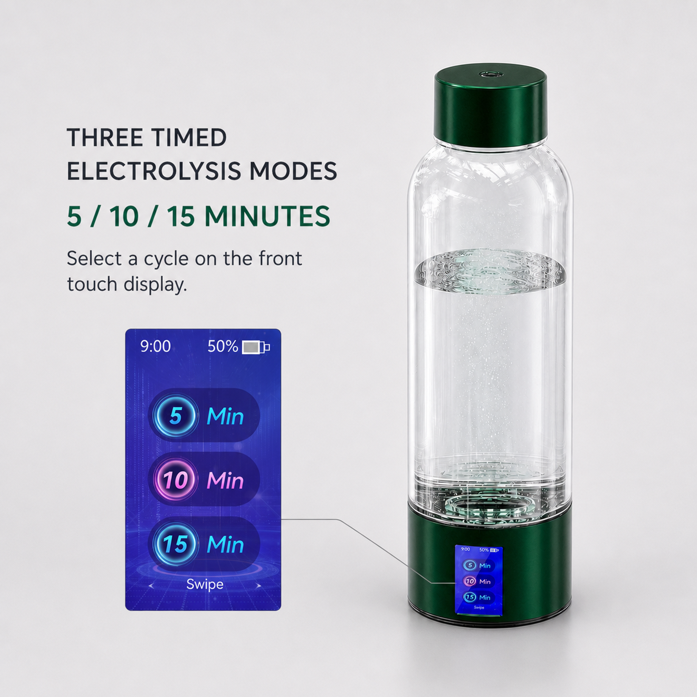 Neravo P1 5-minute, 10-minute, and 15-minute timed electrolysis modes