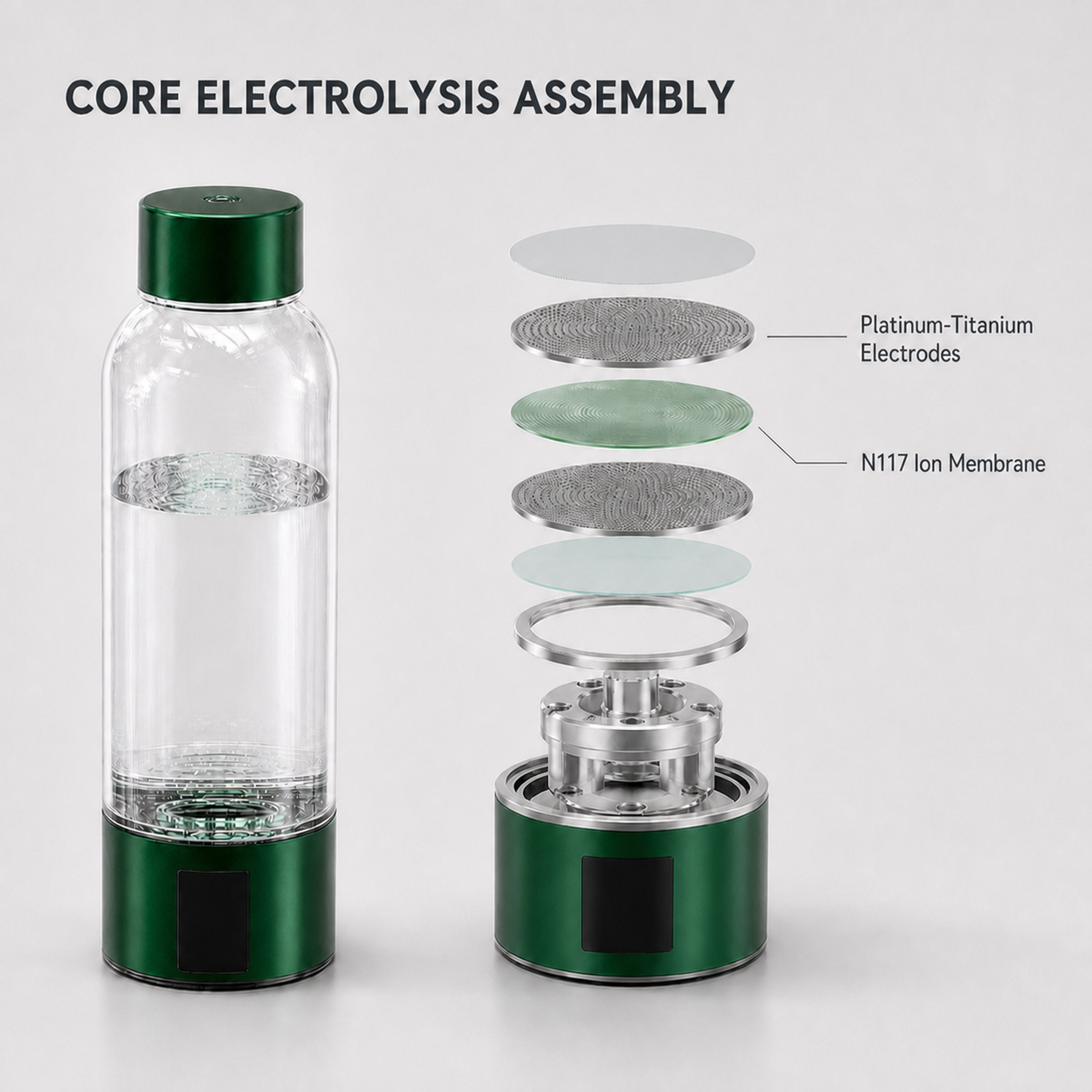 Neravo P1 platinum-titanium electrode and N117 ion membrane assembly