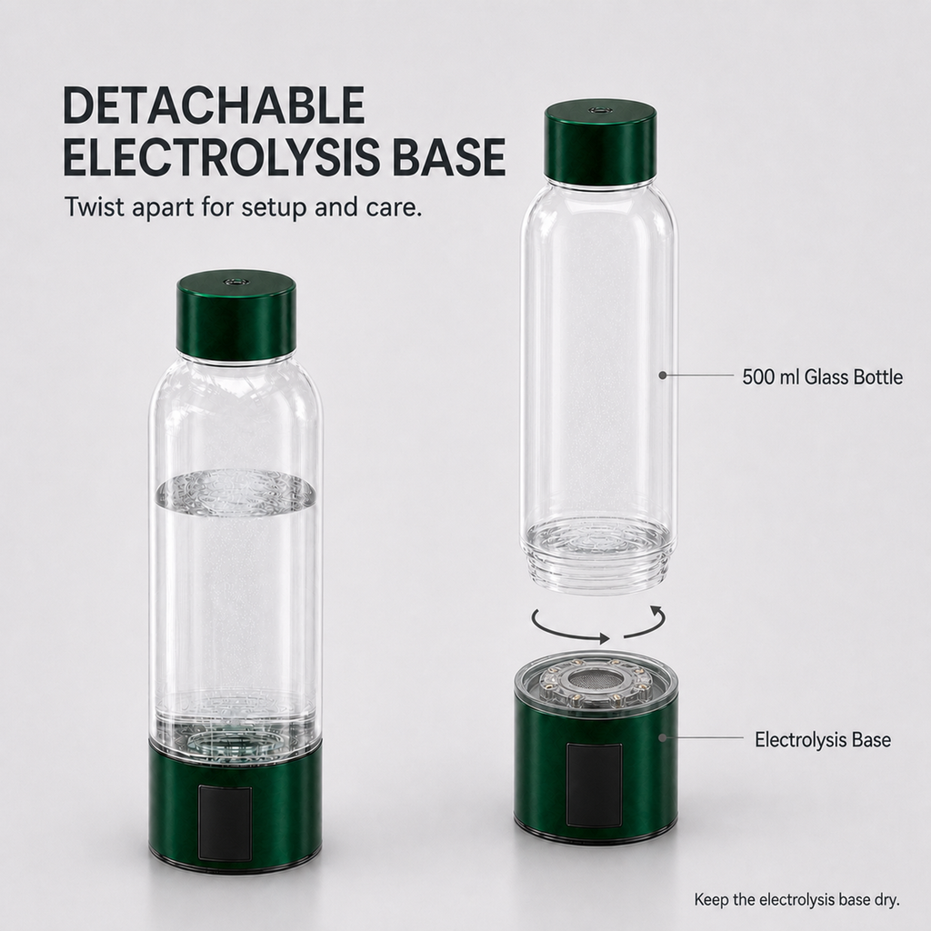 Neravo P1 detachable glass bottle and electrolysis base based on the real product structure