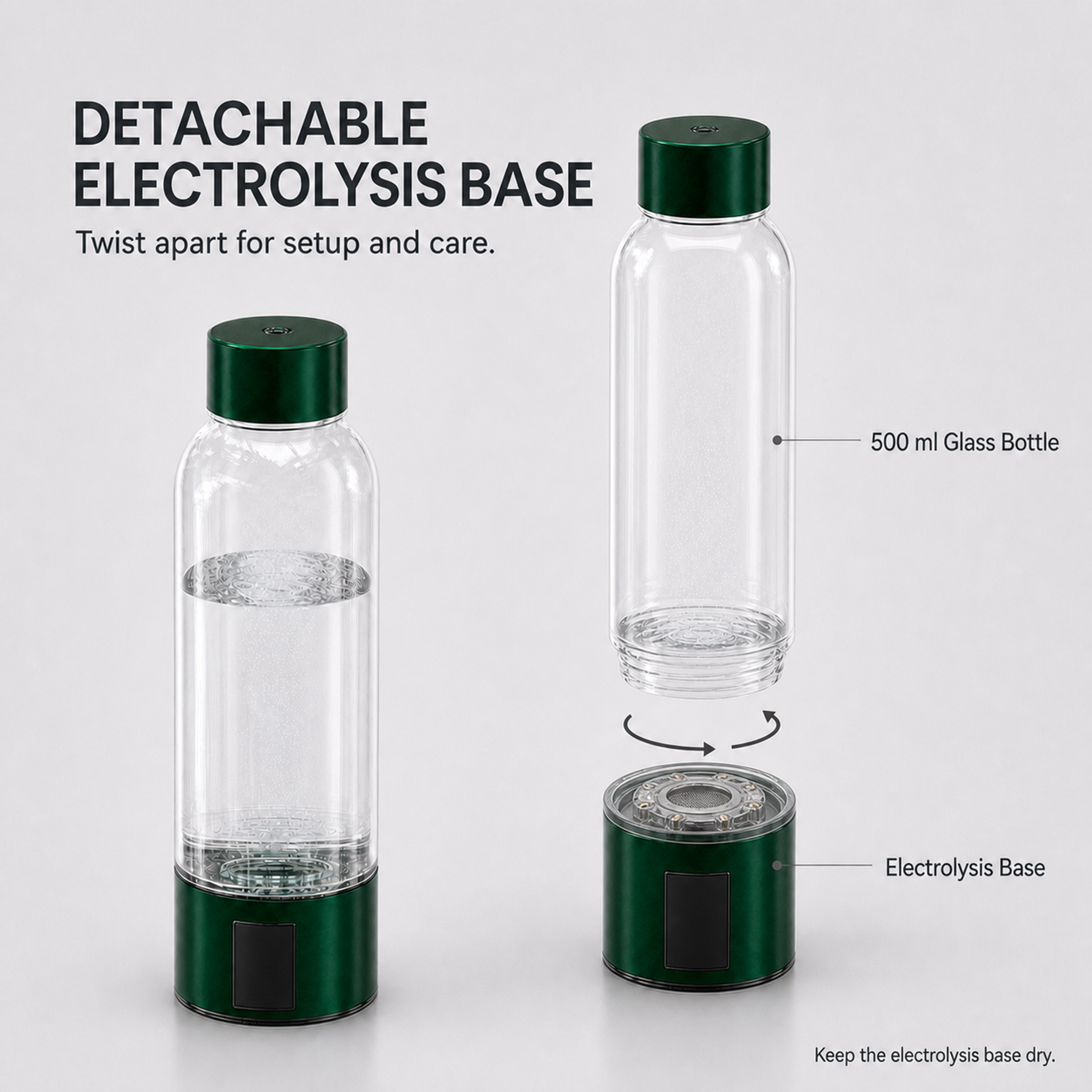 Neravo P1 detachable glass bottle and electrolysis base based on the real product structure