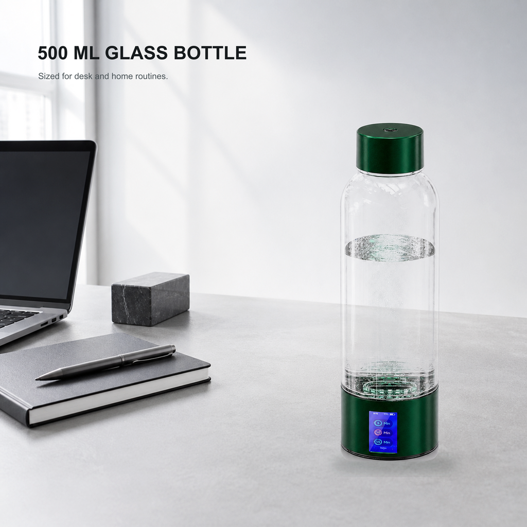 Neravo P1 500 ml hydrogen water bottle in a restrained daily desk setting