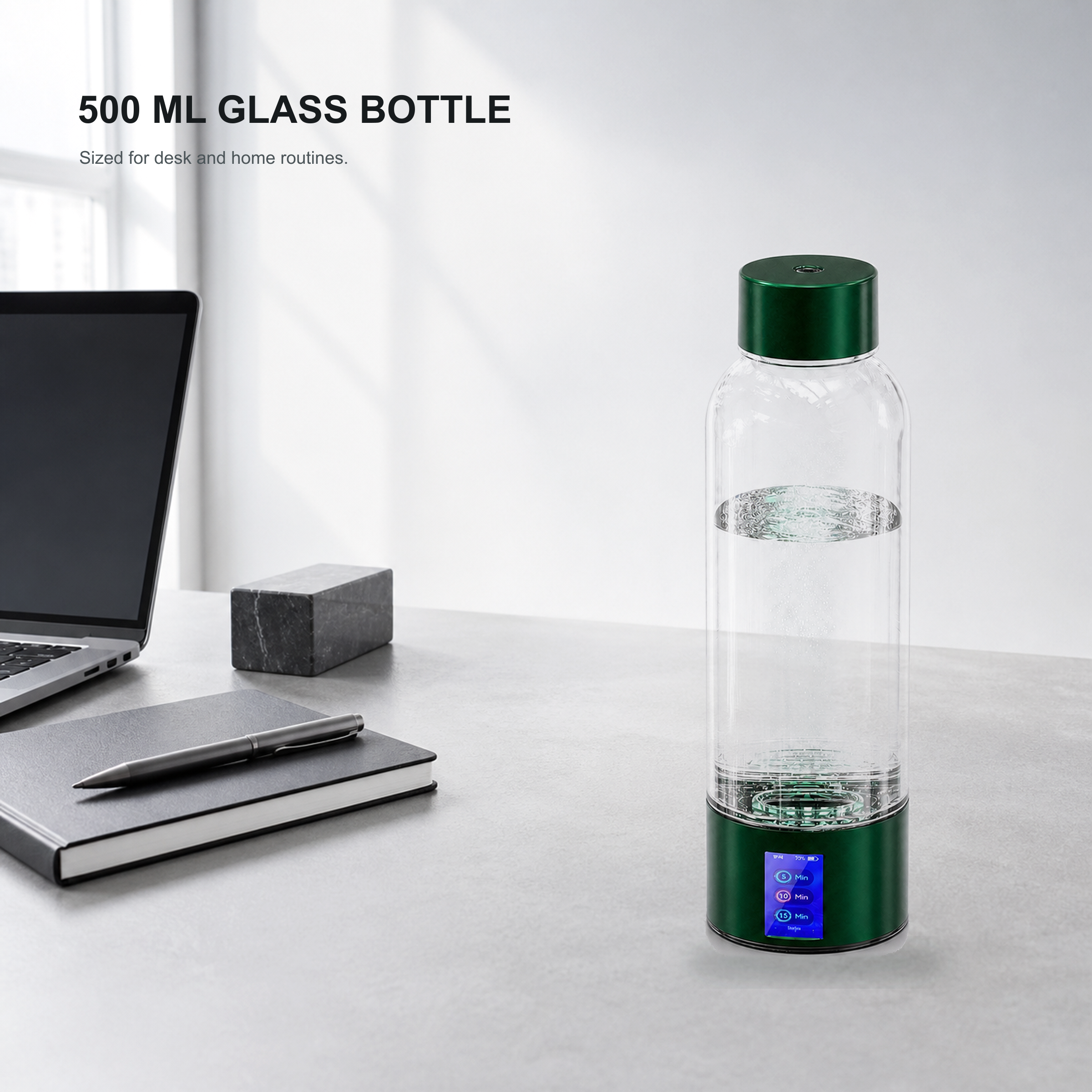 Neravo P1 500 ml hydrogen water bottle in a restrained daily desk setting